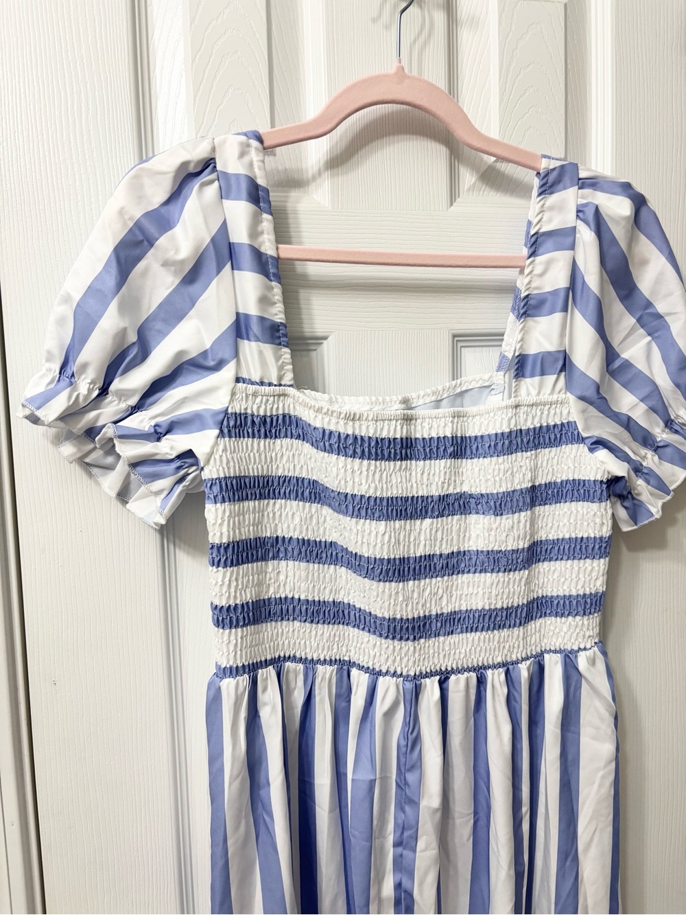 Shein Curve Blue & White Striped Square Neck Puff Sleeve Midi Dress Plus Size 0X - Picture 7 of 8